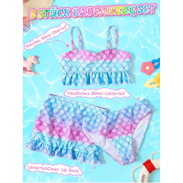 Kid Girls Swimsuit 2 Piece Cute Tankini Bathing Suit Hawaiian Ruffle Girls Bathing Suits Size 4-5 Years