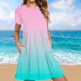 thumbnail image 2 of Weiqiqre Robes pour Femmes Été Décontractées à Manches Courtes Col Ras du Cou Robes T-Shirt Amples Évasées Mini avec Poches, 2 of 5