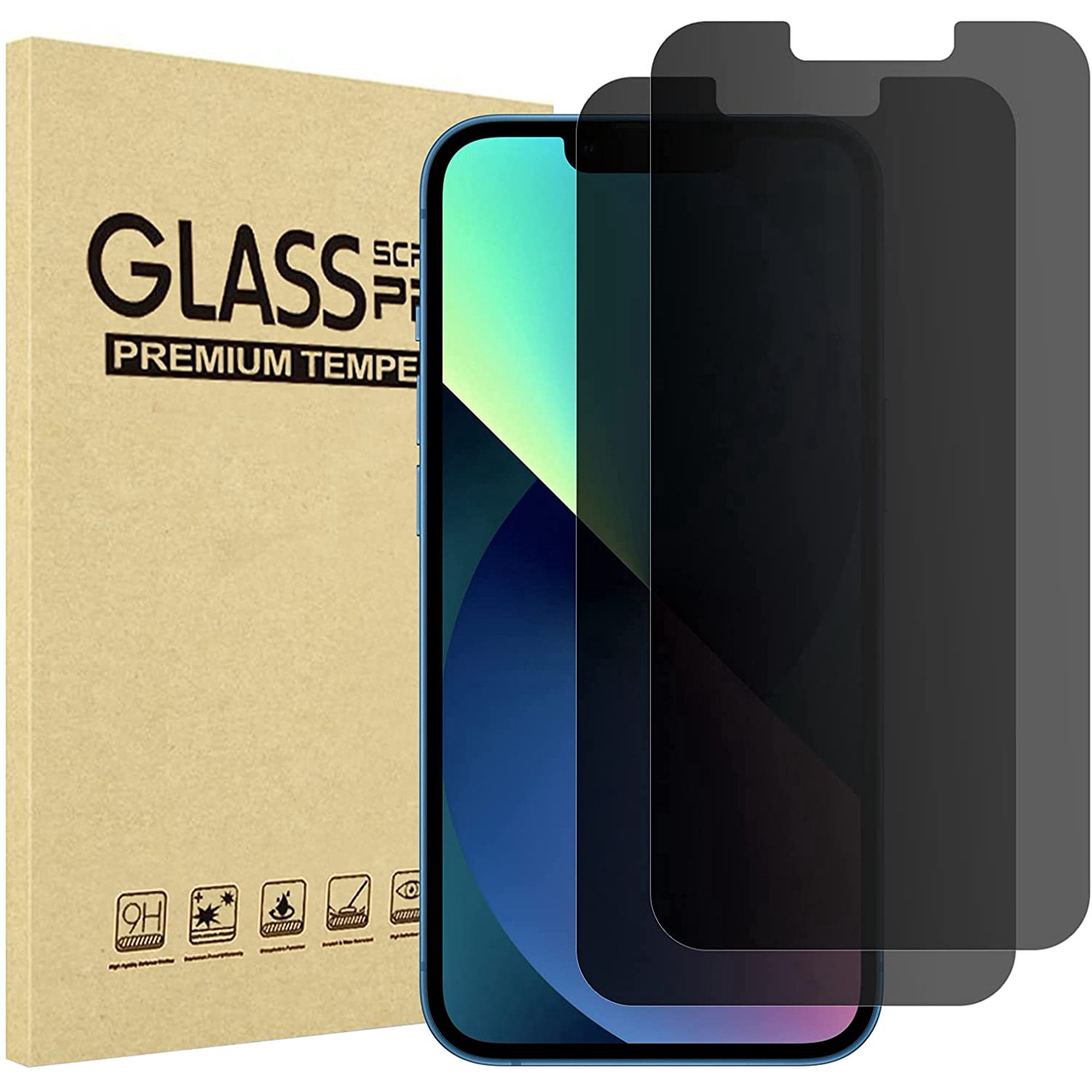 2 Pack iPhone 13 / iPhone 13 Pro Privacy Screen Protector, 9H Anti Spy Dark Tempered Glass Screen Film Guard for iPhone 13/13 Pro 6.1 Inch 2021, Case Friendly, Bubble-Free