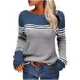 thumbnail image 1 of VgaVtl Womens Sweaters Plus Size Long Sleeve Fall Sweaters Women Plus Striped Gray Loose Color Block Knitted Sweaters, 1 of 5