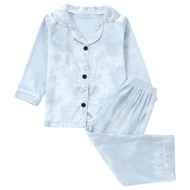 Dealovy Ensembles de Pyjamas en Satin pour Fille Garçon 2 Pcs Chemisiers à Manches Longues Boutonnés Pantalons Pyjamas Confortables Tenues de Nuit