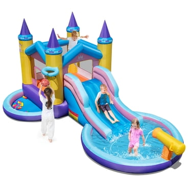 Costway Glissoire Aquatique Gonflable 6 en 1 pour Enfants avec Glissade, Piscine Éclaboussures (Sans Souffleur)