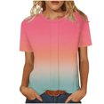 thumbnail image 2 of TIMIFIS Trendy Tops for Women Gradient Color Shirts Crew Neck Summer Short Sleeve Pullover Spring Lightweight Comfy Going Out Holiday Vacation Outfit Blouse Tops, 2 of 7