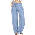 thumbnail image 1 of WEIYLL Womens Pants Linen Elastic High Waist Drawstring Wide Leg Yoga Light Blue Pant size XXL, 1 of 8