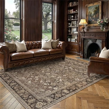 BERTHMEER 4'x6' Washable Brown Area Rugs for Bathroom Bedroom Entryway Kitchen Rugs Non Slip Vintage Traditional Dorm Office Oriental Carpets Tapis