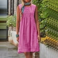 thumbnail image 2 of yoeyez Maxi Robe d'Été en Lin pour Femmes, Robe d'Été Plissée à Manches Cap pour Dames Grande Taille, Col Rond, Mini-Robe Décontractée Froncée, Coupe Ample, Ligne A, Robes de Plage Rose Vif, 2TG, 2 of 7