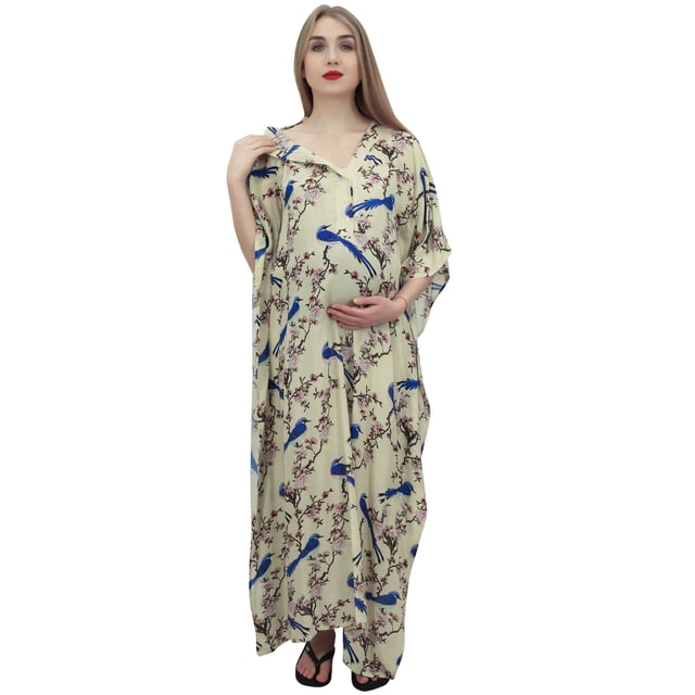 Bimba Robe Maxi d'Allaitement pour Mamans Imprimée Jaune de Maternité à Manches Kimono Kaftan-12