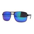 thumbnail image 3 of Mens Color Mirror Classic Rectangular Metal Rim Officer Sunglasses Gunmetal Teal Mirror, 3 of 4