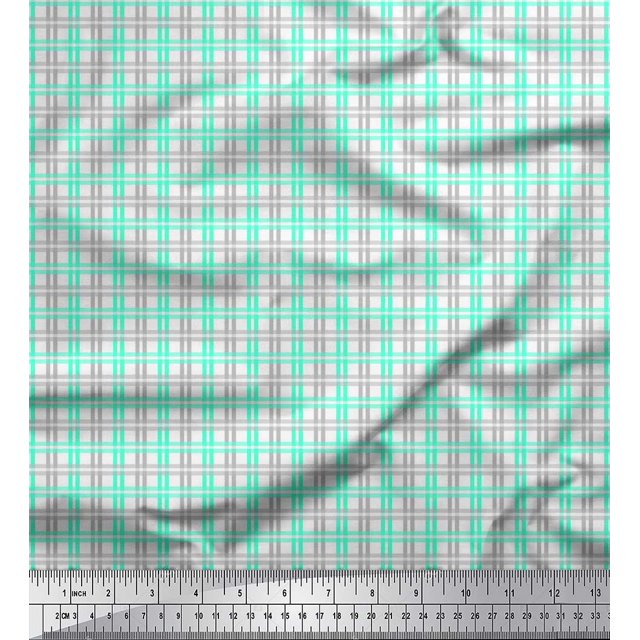 Soimoi Green Rayon Fabric Window Pane Check Print Fabric by the Yard 42 Inch Wide