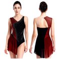 thumbnail image 1 of TiaoBug Justaucorps de Gymnastique pour Femmes à Paillettes avec Strass, Robe, Sans Manches, en Maille Transparente, Patchwork, Justaucorps à Jupe, Bourgogne, m, 1 of 7