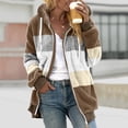 thumbnail image 2 of IROINID Veste à Capuche Mi-Longue pour Femmes en Peau Lainée, Couleur Contrastée, Manches Longues, Ample, Fermeture Éclair, Chandail, Brun, 2 of 5
