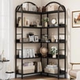 thumbnail image 1 of L Shaped Bookshelf Arched 5 Tier Corner Shelf,Industrial Bookcase, Large Bookcase with Metal Frame, Etagere Shelf Corner Display Rack for Living Room Bedroom, 1 of 9