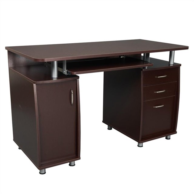 Techni Mobili Engineered Wood Computer Desk w/CPU Stand Compartment in Chocolate