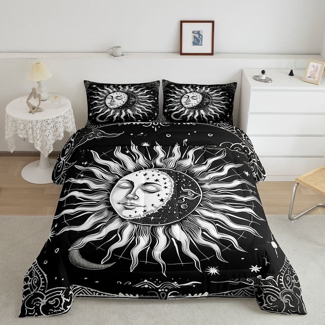 Erosebridal Boho Damask Bedding Full Comforter Set, Psychedelic Astrology Down Comforter, Hippie Sun Decor, Reversible