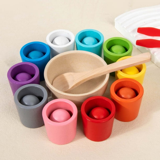 Set De 12 Gobelets De Tri Coloré En Bois – Poupées Et Blocs De Couleurs – Jeu éducatif Montessori – Dès 3 Ans – Apprentissage Des Couleurs Et Motricité