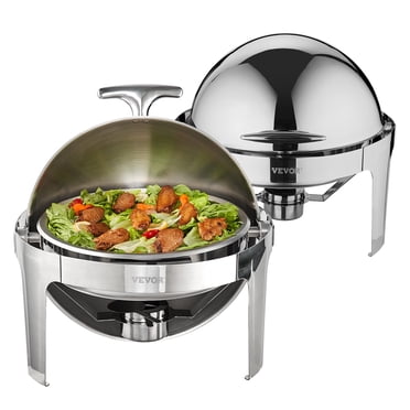 VEVOR Ensemble de Buffets à Plateau Roulable, 6 qt, Lot de 2, Réchaud en Acier Inoxydable avec 2 Poêles Pleine Grandeur, Réchaud Rond pour Traiteur avec Couvercle, Support de Casserole à Eau et Porte-Carburant, pour au Moins 5 Personnes Chacun