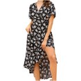 thumbnail image 2 of CEHVOM Robe Décontractée pour Femmes à Imprimé Floral, Manches Courtes, Col en V, Longueur Cheville, 2 of 6