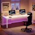 thumbnail image 3 of Fnova 78.7" Modern Computer Desk with Wood Desktop, Metal Frame Office Desk, White, 3 of 14