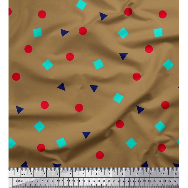 Soimoi Rayon Fabric Square,Dot & Triangle Geometric Printed Craft Fabric by The Yard 56 Inch Wide