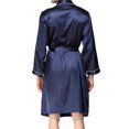 thumbnail image 3 of Gupgi Men Satin Bathrobe Contrast Color Long Sleeve V Neck Midi Night Robe with Pockets, 3 of 7
