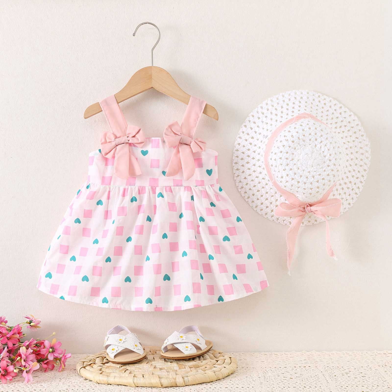 Robe Bébé Sans Manches, Robes Tutu, Robes d'Été pour Filles avec Chapeaux, Deux Pièces, Robe de Fête pour Tout-Petit 2-3 Ans