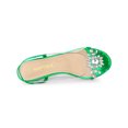 thumbnail image 4 of BLISSFUL STEP Women's Flower Rhinestone Slingback Clear Mid Heel Slip On Sandals Grass Green 9.5, 4 of 7