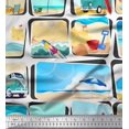 thumbnail image 1 of Soimoi Modal Satin Fabric Chair,Girl & Beach Surfboard Patchwork Print Fabric by Yard 42 Inch Wide, 1 of 3