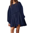 thumbnail image 1 of Womens Oversized Sweatshirt Dress Long Flowy Patchwork Pullover Tops Cute Drop Shoulder Sweatshirts Fall Long Sleeve Mini Dress Teen Girls Crewneck Solid Tunic Pleated Loose Clothing Beig, 1 of 5
