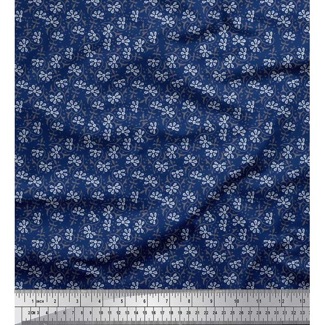 Soimoi Polyester Crepe Fabric Floral Block Decor Fabric Printed Yard 52 Inch Wide