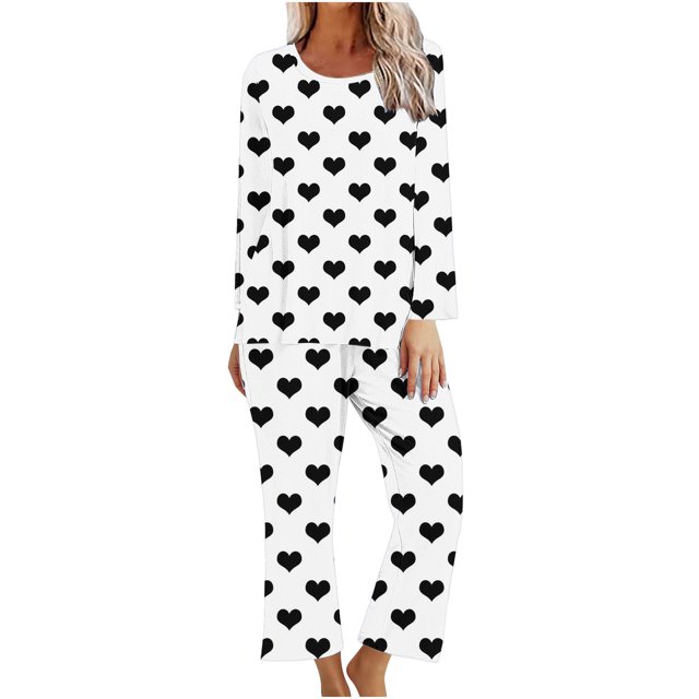 TIMIFIS Ensembles de Pyjama pour Femmes 2 Pcs - Pyjamas de la Saint-Valentin pour Femmes - Ensembles de Pyjamas pour Dames Manches Longues Col Rond Haut et Pantalon Ensembles de Détente
