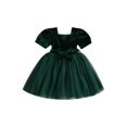 thumbnail image 1 of FOCUSNORM Enfants Filles Robe Couleur Unie Cou Carré Courte Robe Manches Bouffantes Automne Mode Couches Tulle Robe de Princesse Casual avec Ceinture, 1 of 9