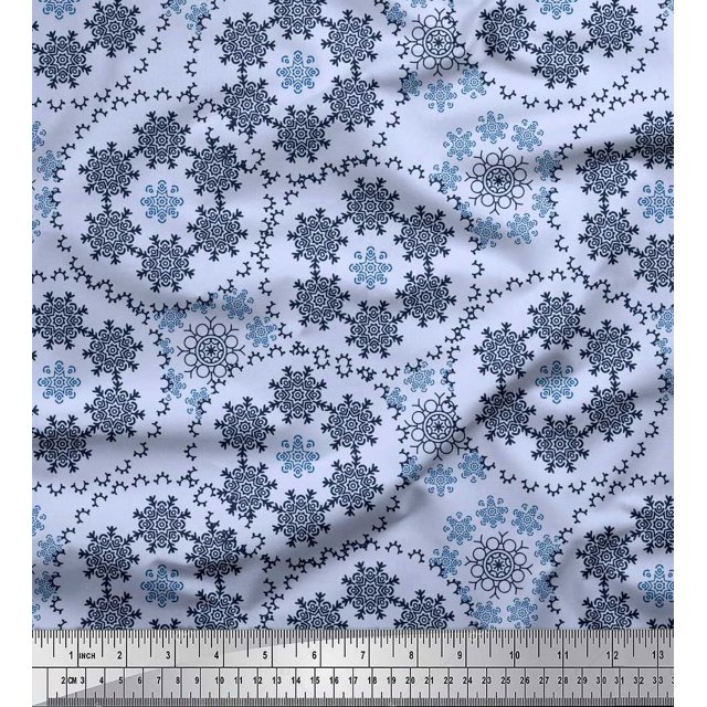 Soimoi Satin Silk Fabric Snowflake Artistic Decor Fabric Printed Yard 42 Inch Wide