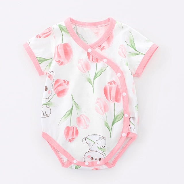 JDQJBZ Barboteuse à Manches Courtes Unisexe pour Bébé en Coton Imprimé Combinaison