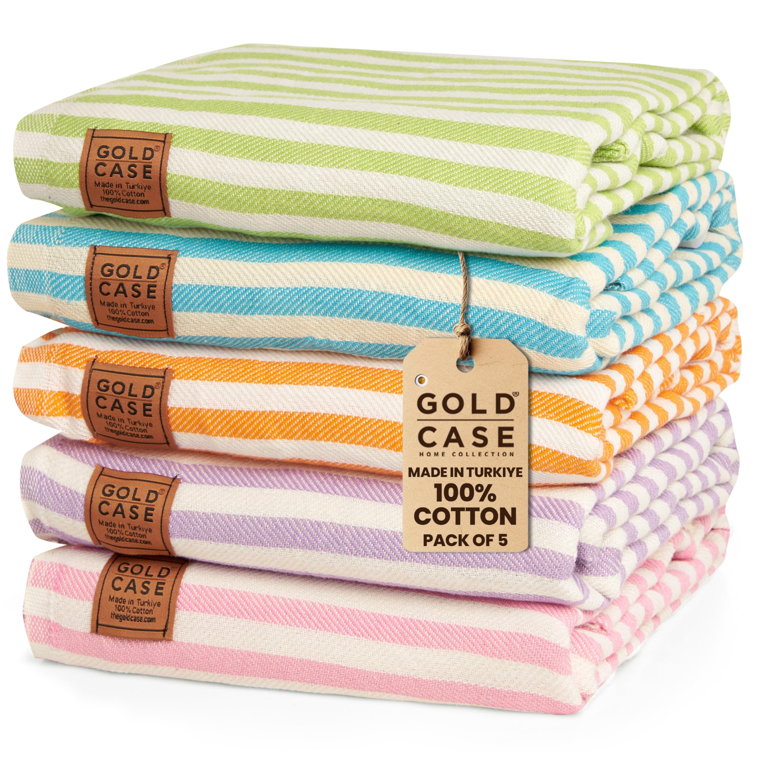 GOLD CASE HOME COLLECTION MYRA Original Turkish Beach Towel Set of 5-100% Cotton Beach Towels - Oversized Turkish Towels Set - Quick Dry & Sand Free Beach Towel - 71 x 40 Inches - Multi-2