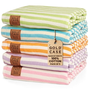 GOLD CASE HOME COLLECTION MYRA Ensemble de serviettes de plage turques de 5-100 % coton - Ensemble de serviettes turques surdimensionnées - Séchage rapide & Serviette de plage sans sable - 71 x 40 Pouces - Multi-2