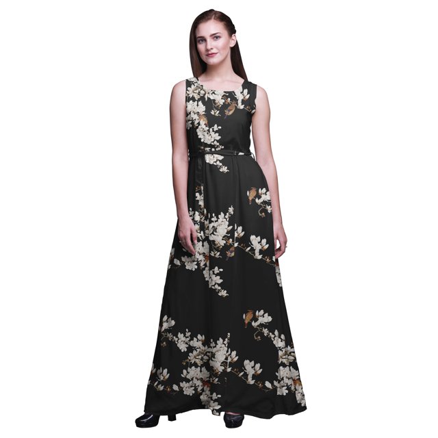 Bimba Robe Longue Débardeur Maxi pour Femme à Col Rond Imprimée, Robe de Soirée - Petit