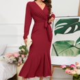thumbnail image 1 of FcBaudy Longues Robe à Manches à Col en V, Robes d'Été pour Femmes, Robes pour Femmes Mode Féminine Col en V Manches Longues Robe Sirène Unie Robes Femmes Robe, 1 of 8