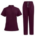 thumbnail image 4 of Women's Soft Fabric Short Sleeve Nursing Top and Pant Set Functional Pocket Mid Rise Comfort for Hospital Shift Daily Duty or Professional Healthcare Wear Scrub JASKFLY Wine L, 4 of 4