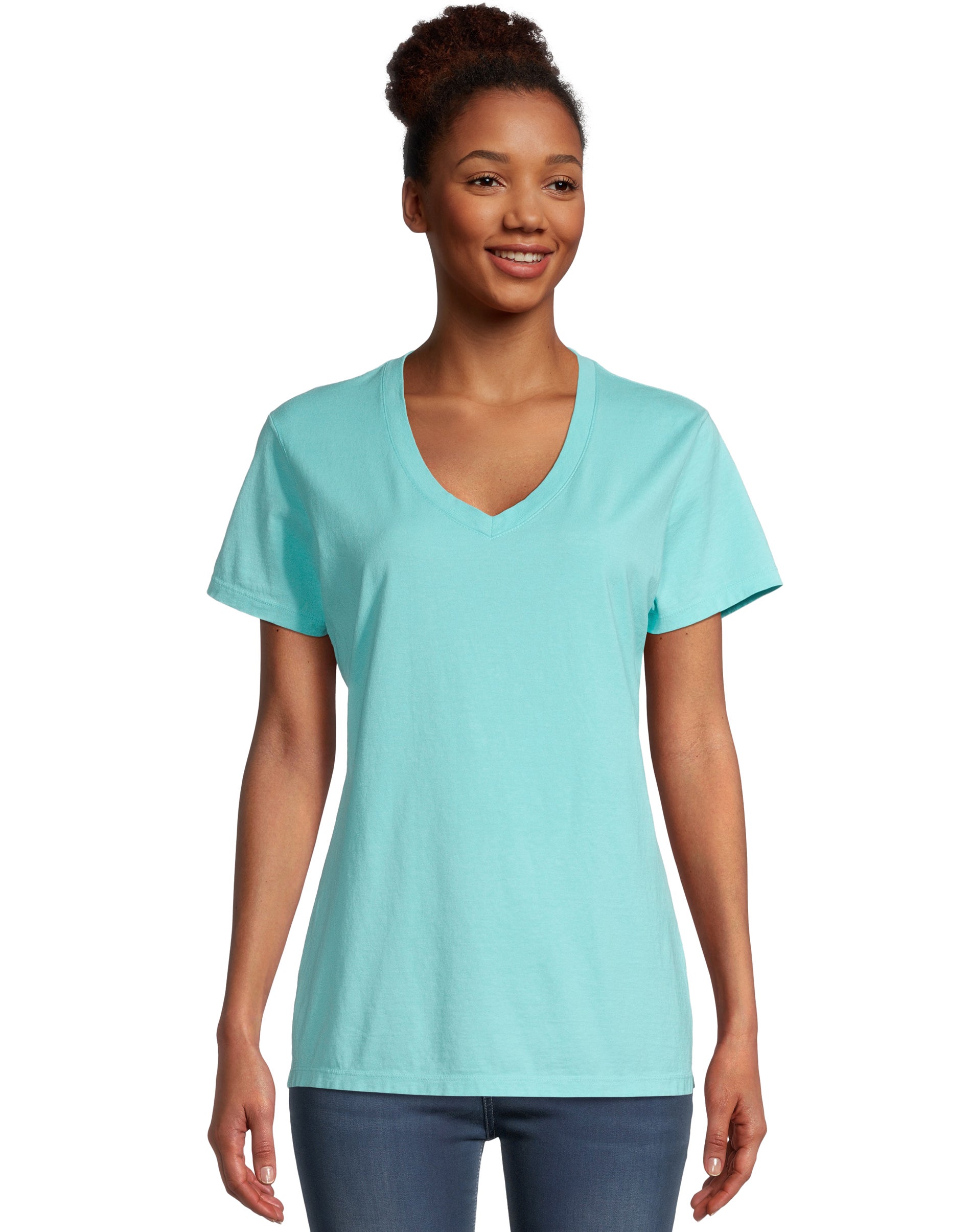 Hanes Womens ComfortWash V-Neck Tee, S, Mint