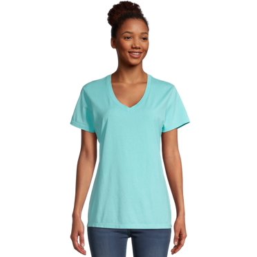Hanes Womens ComfortWash V-Neck Tee, S, Mint