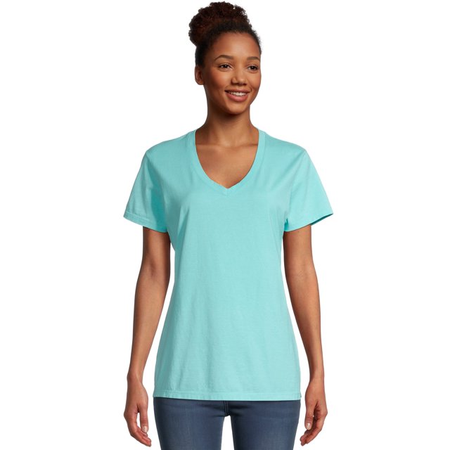 Hanes Womens ComfortWash V-Neck Tee, XL, Mint