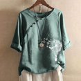 thumbnail image 2 of CHUANK Hauts pour Femmes en Solde à Moins de 10$ Hauts Décontractés Printemps Été Manches Longues en Coton Lin Imprimé Graphique Pissenlit Col Rond Blouses Vintage Grande Taille, 2 of 6