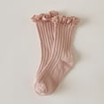 thumbnail image 2 of WUANDIXFA Ruffle Socks for Toddler Girls Children's Socks Vintage Lace Solid Color Double Needle Children's Socks Girls Spring Autumn Mid Thigh Socks Pink,9-12 Years, 2 of 4