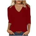 thumbnail image 3 of WRKEKC Chemises à Manches Longues pour Femmes, Hauts à Manches Longues pour Femmes, Haut/chemise à Col Rond à Manches Trois-Quarts Ample et Décontracté Uni pour Femmes, 3 of 6