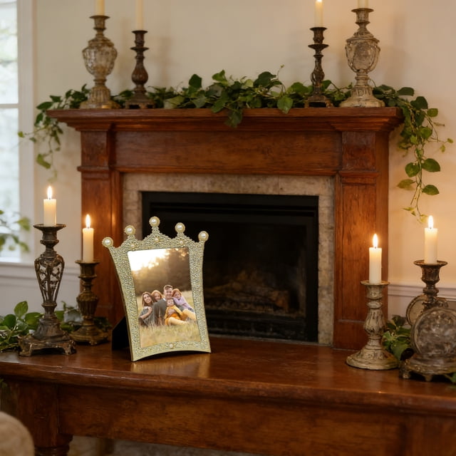 Cadre Photo Classique en Résine Incrustée de Perles pour la Déco de la Maison avec Objectif Transparent, Montage Mural Ou Présentation sur Table, Fini or et Argent, Ensemble de 3 Tailles