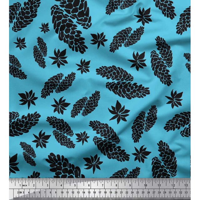 Soimoi Blue polyester Georgette Fabric Star Anise & Fruits Print Fabric by Yard 42 Inch Wide