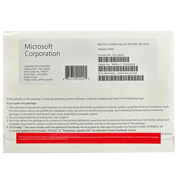 Microsoft Windows 10 PRO (DVD)