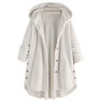 thumbnail image 4 of Women Fleece Irregular Long Sleeve Button Pocket Hooded Coat, 4 of 6
