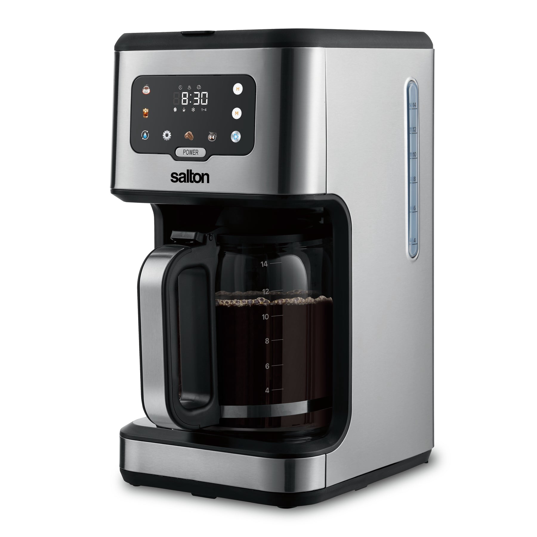 Salton Machine à café numérique en acier inoxydable – 14 tasses | Modes café chaud et glacé | Minuteur 24 heures | Écran tactile LED | Filtre réutilisable | Fonction anti-goutte | Maintien au chaud (FC2149)