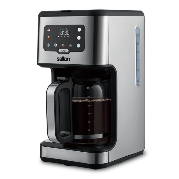 Salton Stainless Steel Digital Coffee Maker – 14 Cup | Hot & Iced Coffee Modes | 24-Hour Timer | LED Touchscreen Display | Reusable Filter | Anti-Drip Function | Keep Warm (FC2149)